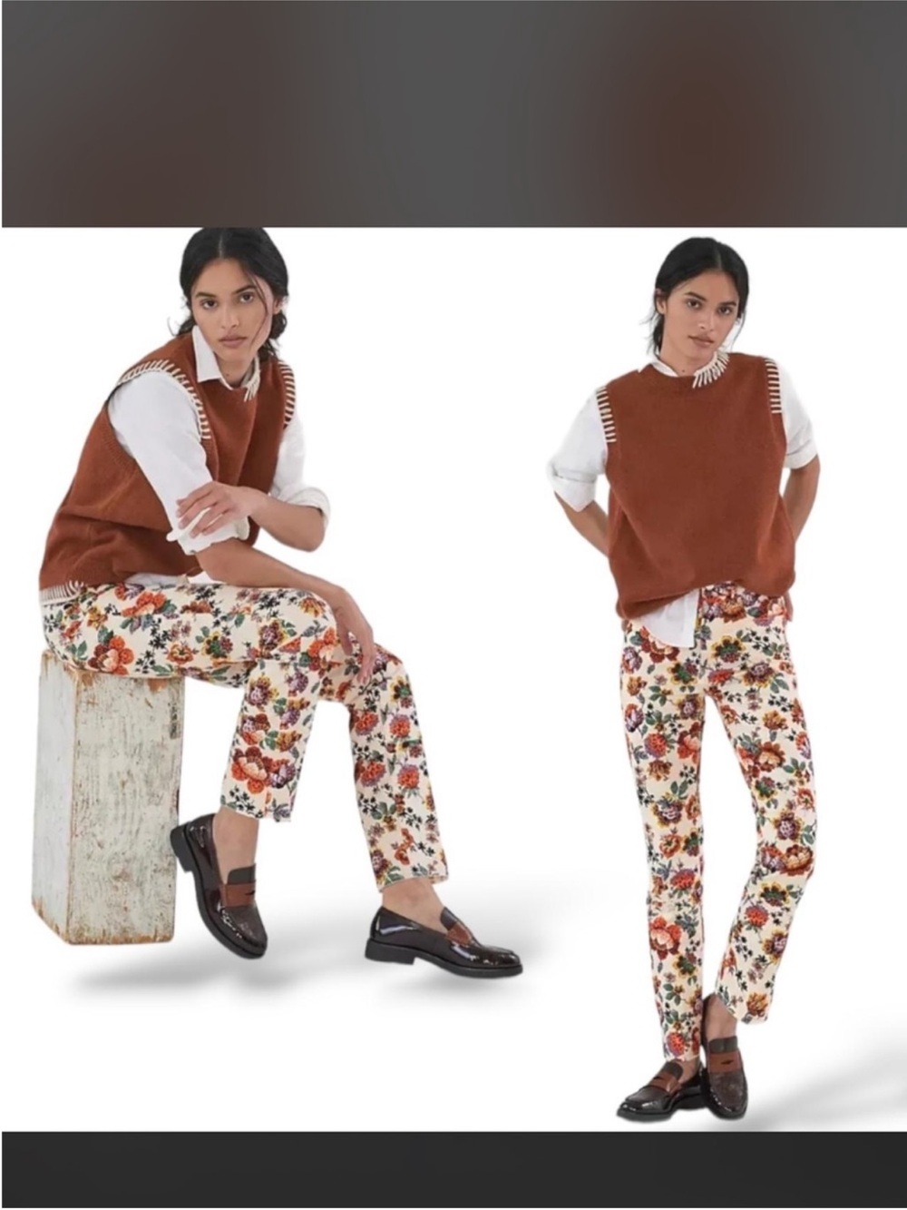 Pilcro Cream Floral Ankle Slim Jeans